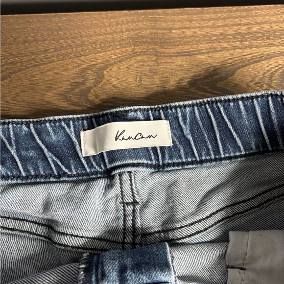Kancan Medium Wash Denim Cuffed Shorts Distressed Detail Size 31 - Picture 4 of 6